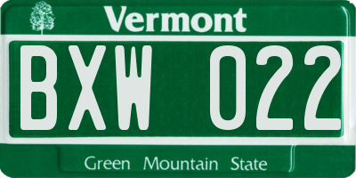 VT license plate BXW022