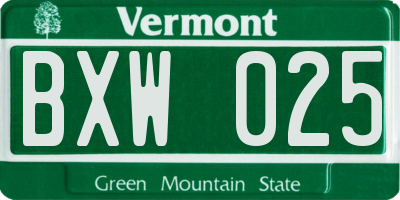 VT license plate BXW025