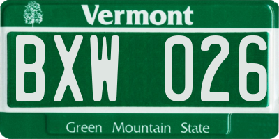 VT license plate BXW026