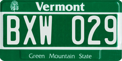VT license plate BXW029