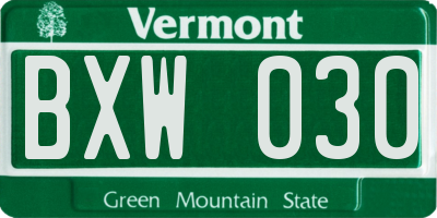 VT license plate BXW030