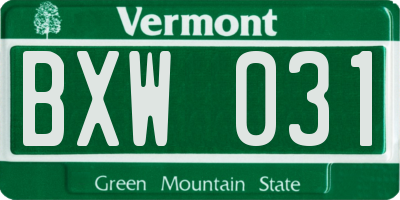 VT license plate BXW031