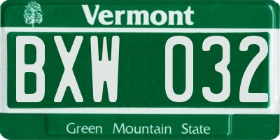 VT license plate BXW032