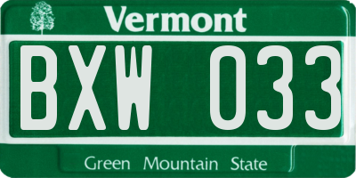 VT license plate BXW033