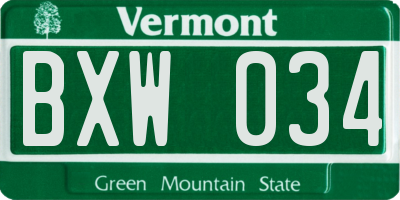 VT license plate BXW034