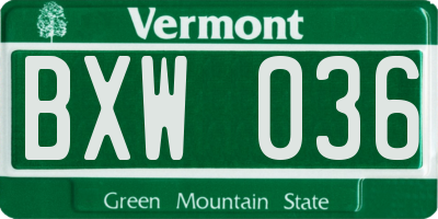 VT license plate BXW036