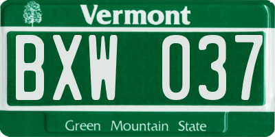 VT license plate BXW037