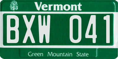 VT license plate BXW041