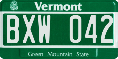 VT license plate BXW042