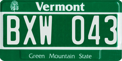 VT license plate BXW043