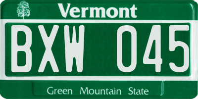 VT license plate BXW045