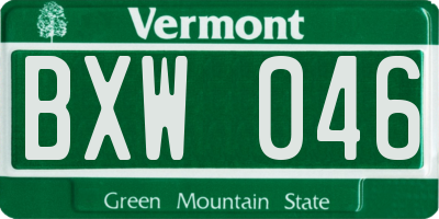 VT license plate BXW046