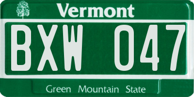 VT license plate BXW047