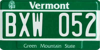 VT license plate BXW052
