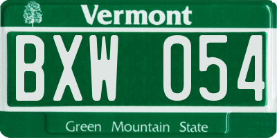 VT license plate BXW054