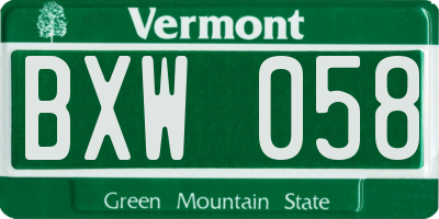 VT license plate BXW058