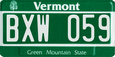 VT license plate BXW059