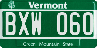 VT license plate BXW060