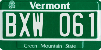 VT license plate BXW061