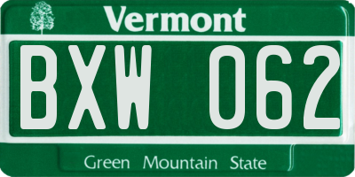 VT license plate BXW062