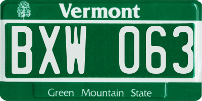 VT license plate BXW063