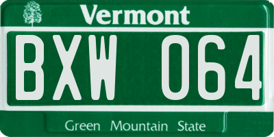 VT license plate BXW064
