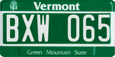 VT license plate BXW065