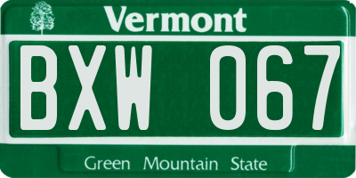 VT license plate BXW067