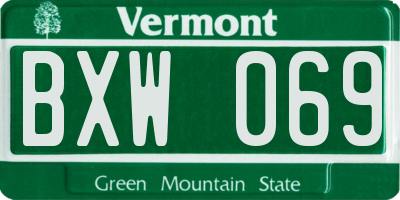 VT license plate BXW069