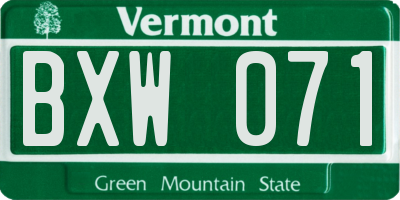 VT license plate BXW071