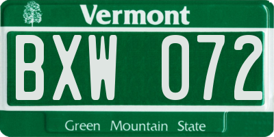 VT license plate BXW072