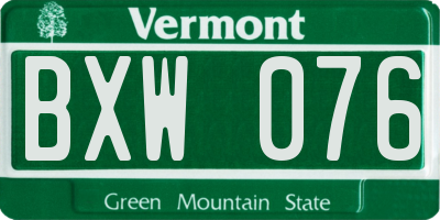 VT license plate BXW076