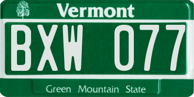 VT license plate BXW077