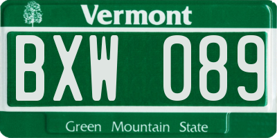 VT license plate BXW089