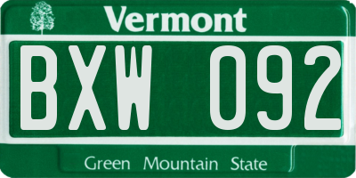 VT license plate BXW092