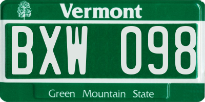 VT license plate BXW098