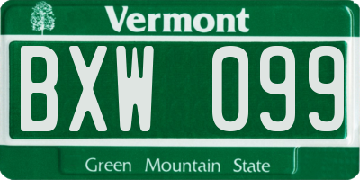 VT license plate BXW099