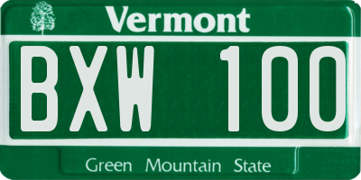 VT license plate BXW100