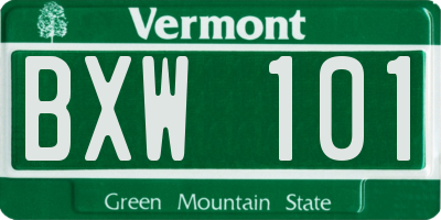 VT license plate BXW101