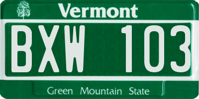 VT license plate BXW103