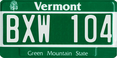 VT license plate BXW104