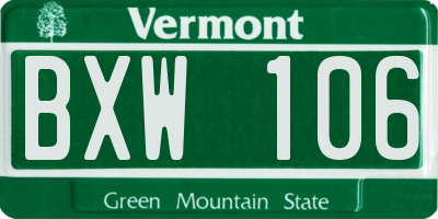 VT license plate BXW106