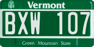 VT license plate BXW107