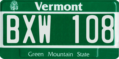 VT license plate BXW108