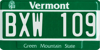 VT license plate BXW109
