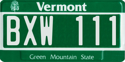VT license plate BXW111
