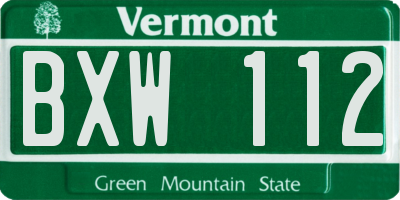 VT license plate BXW112