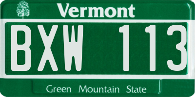 VT license plate BXW113