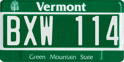 VT license plate BXW114