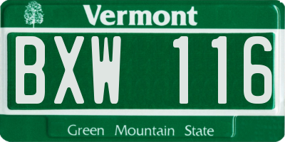 VT license plate BXW116